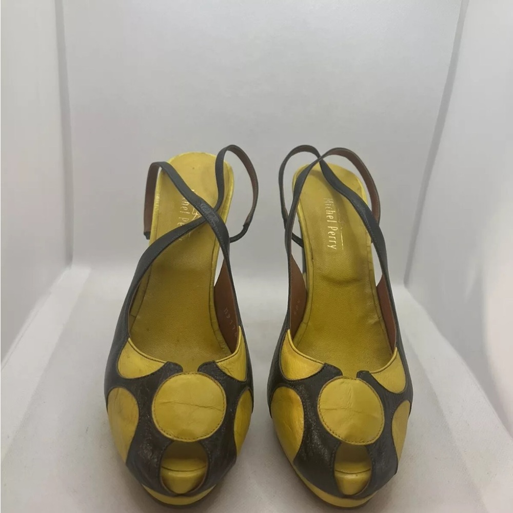 Michel Perry Women’s High Heels Black & Yellow Leather Shoes